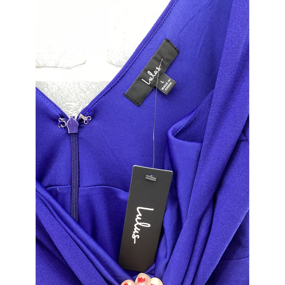 Lulus Blue Sleeveless Mermaid Midi Dress Square Neck Flounce Hem Size L NWT - Picture 3 of 6